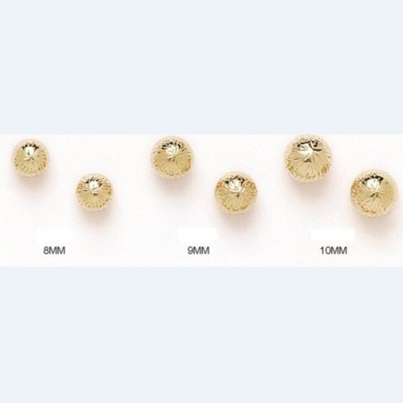 Solid 14k Yellow Gold Half Diamond Cut Ball Stud Push Back Butterfly Earrings - Picture 3 of 6